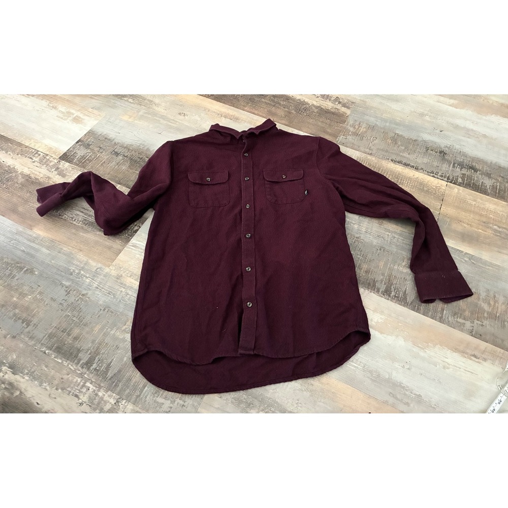 Vans Mens Large Burgundy Flannel Shirt Long Sleeve Button Down Classic Fit
